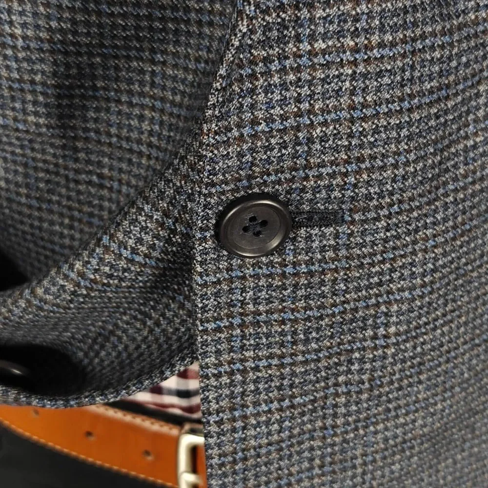JOS A BANK Men's Flannel Sport Coat Blazer Two‎ Button Navy Houndstooth Wool 46R